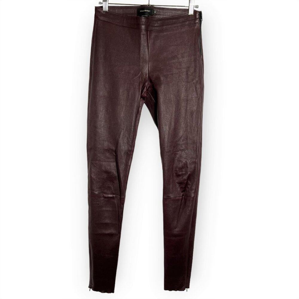 Mackage Lamb Leather Skinny Pants Size 8 Maroon Stretch Zip Luxe Leggings CANADA